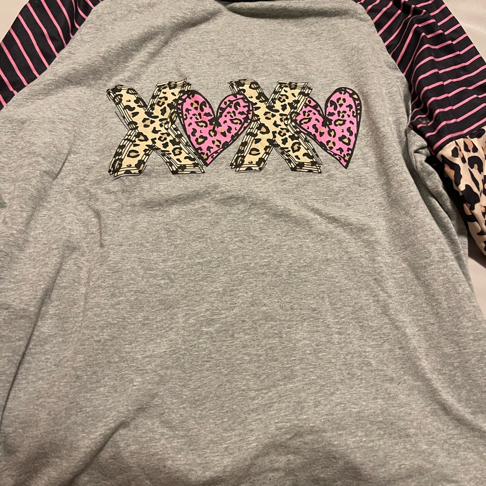 Gray and Pink Long Sleeve Tee with XOXO Graphic Design
